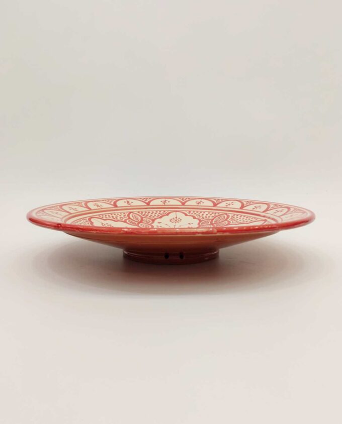 Platter Ceramic Beige Crimson Red Diameter 40 cm