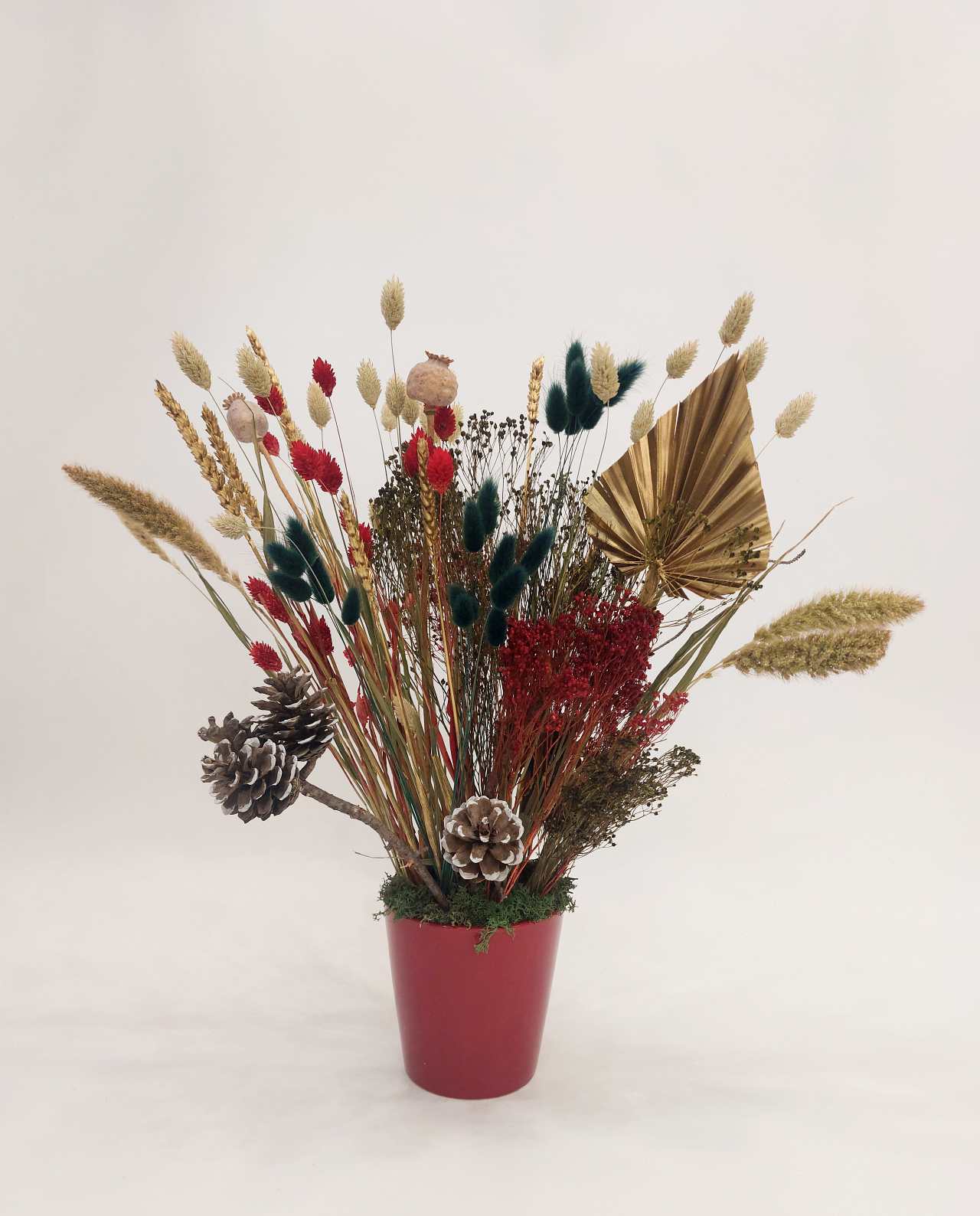 christmas-dried-flowers-arrangement-burgundy-pot Christmas Dried Flower Arrangement Red Pot