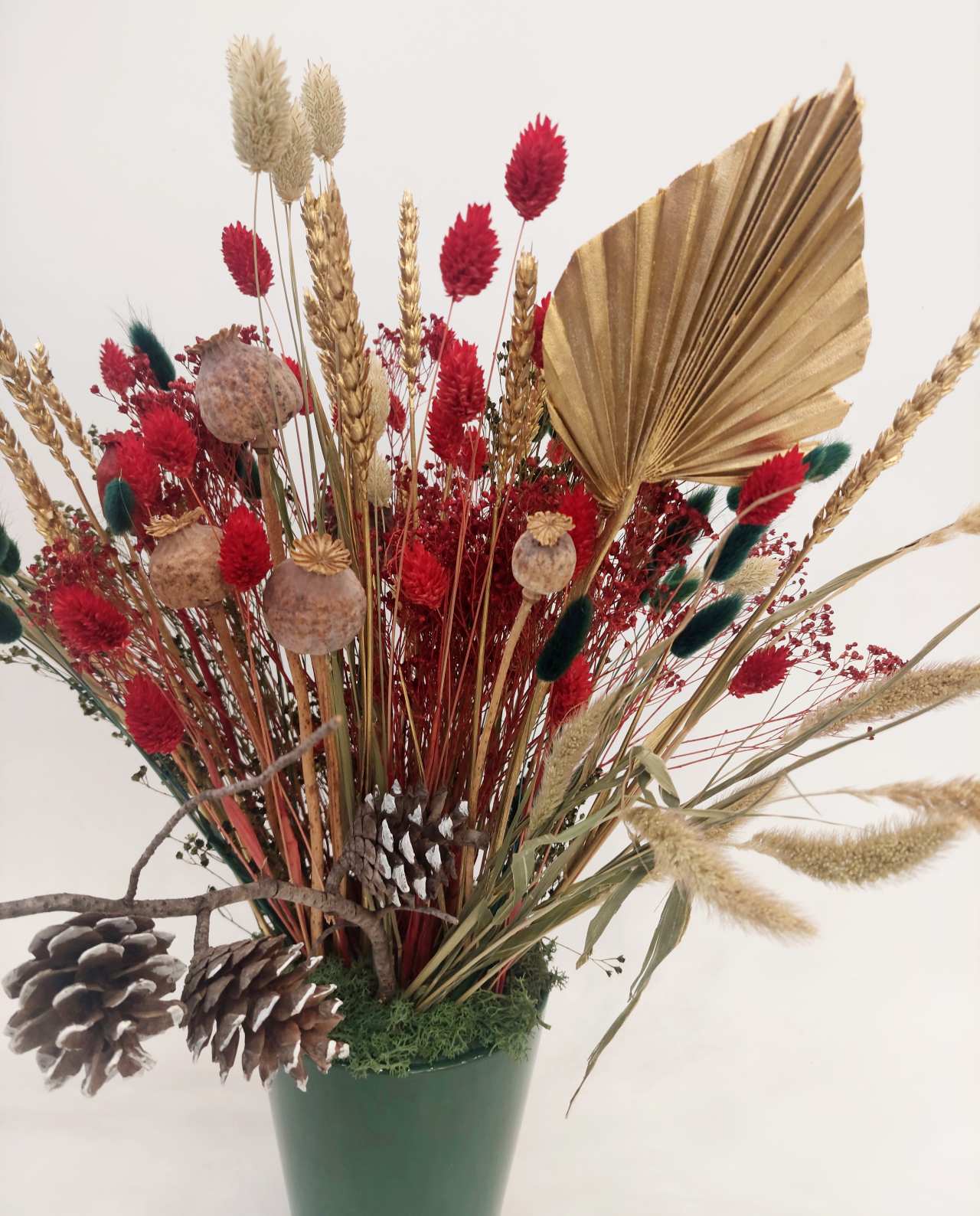 christmas-dried-flowers-arrangement-green-pot-zoom Christmas Dried Flower Arrangement Green Pot