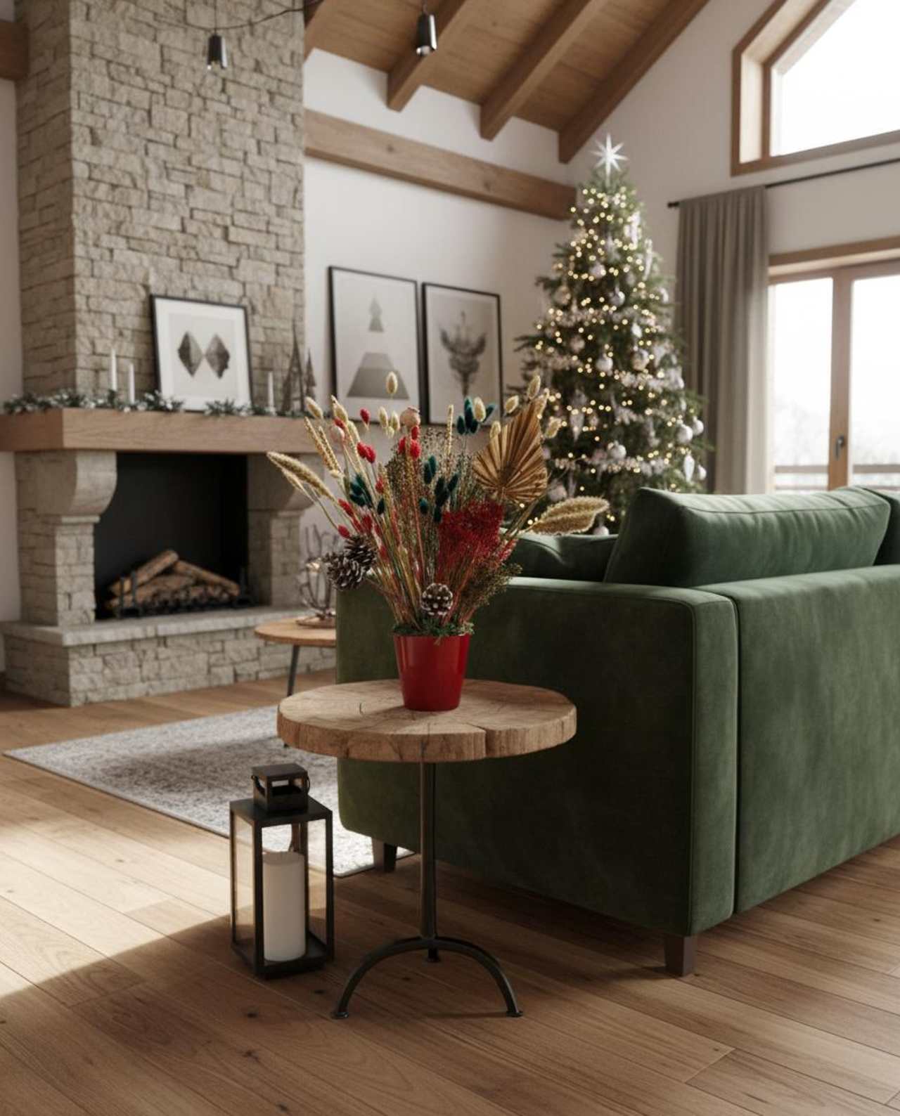 christmas-dried-flowers-arrangement-on-living-room Christmas Dried Flower Arrangement Red Pot