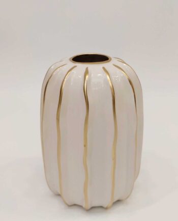 Vase Ceramic Beige Golden Lines