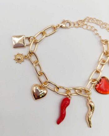 Bracelet Chain Charm Hearts & Chili Peppers