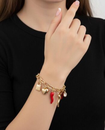 Bracelet Chain Charm Hearts & Chili Peppers