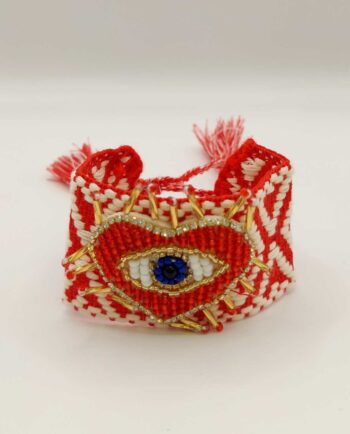 Bracelet Fabric Red Heart Evil Eye