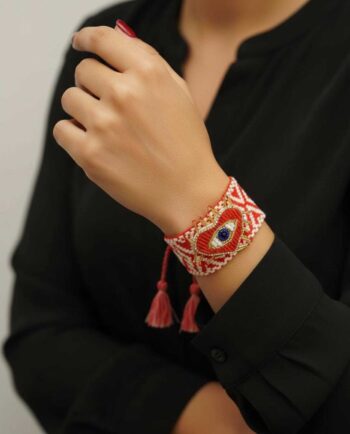 Bracelet Fabric Red Heart Evil Eye