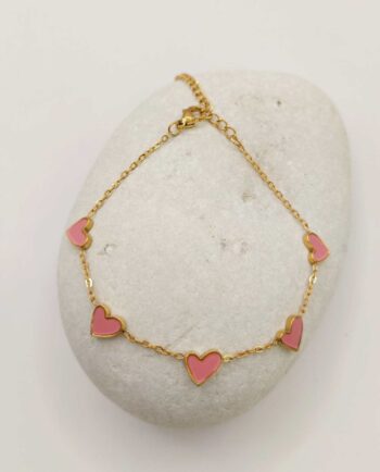 Necklace Hearts Pink Enamel