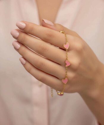 Necklace Hearts Pink Enamel