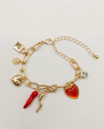 Bracelet Chain Charm Hearts & Chili Peppers