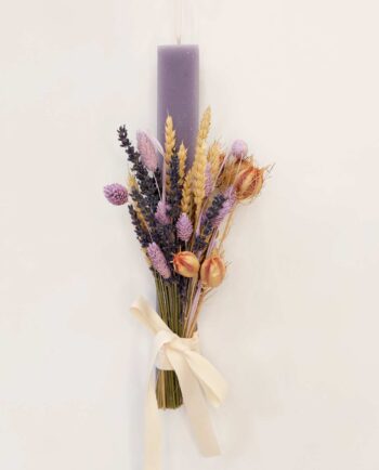 Easter Candle Dried Flowers Purple Bouquet