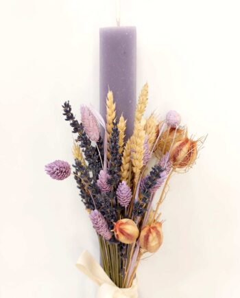 Easter Candle Dried Flowers Purple Bouquet
