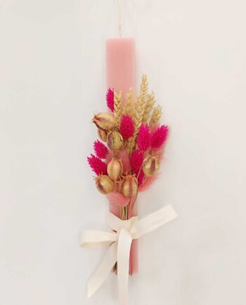 Easter Candle Dried Flowers Pink Bouquet