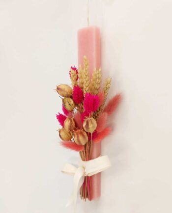 Easter Candle Dried Flowers Pink Bouquet