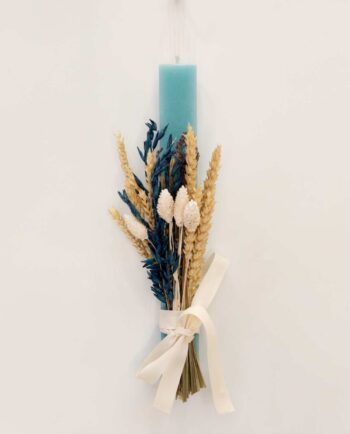 Easter Candle Dried Flowers Blue Bouquet