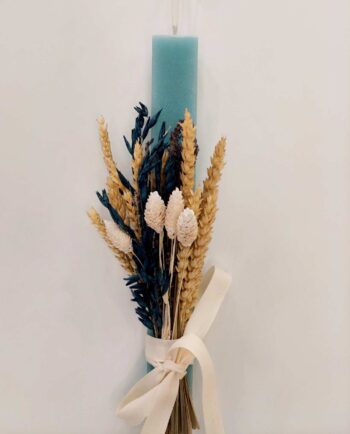 Easter Candle Dried Flowers Blue Bouquet