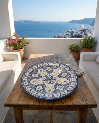 Platter Ceramic Blue Beige Diameter 40 cm