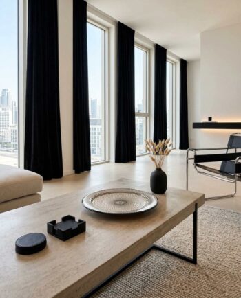 Platter Ceramic Beige Black Geometric Diameter 40 cm