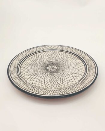Platter Ceramic Beige Black Geometric Diameter 40 cm