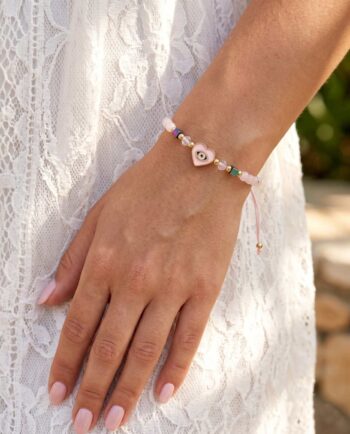 Bracelet Pink Heart Evil Eye