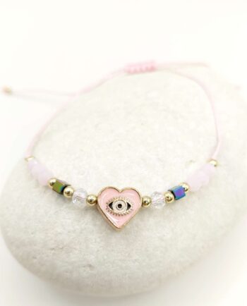 Bracelet Pink Heart Evil Eye