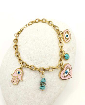 Bracelet Pink Evil Eye Charms