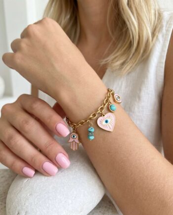 Bracelet Pink Evil Eye Charms