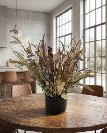 Dried Flowers Arrangement Natural Black Pot
