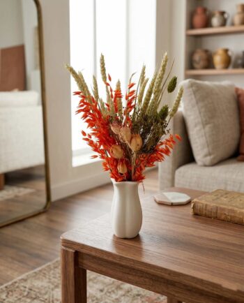 Dried Flower Arrangement Beige Ceramic Vase