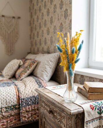 Dried Flower Yellow Arrangement Glass Vase decorating bedroom