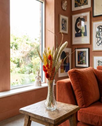 Dried Flower Orange Arrangement Glass Vase