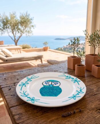 Platter Ceramic Owl Light Blue Diameter 31 cm