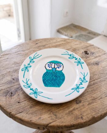 Platter Ceramic Owl Turquoise Diameter 31 cm